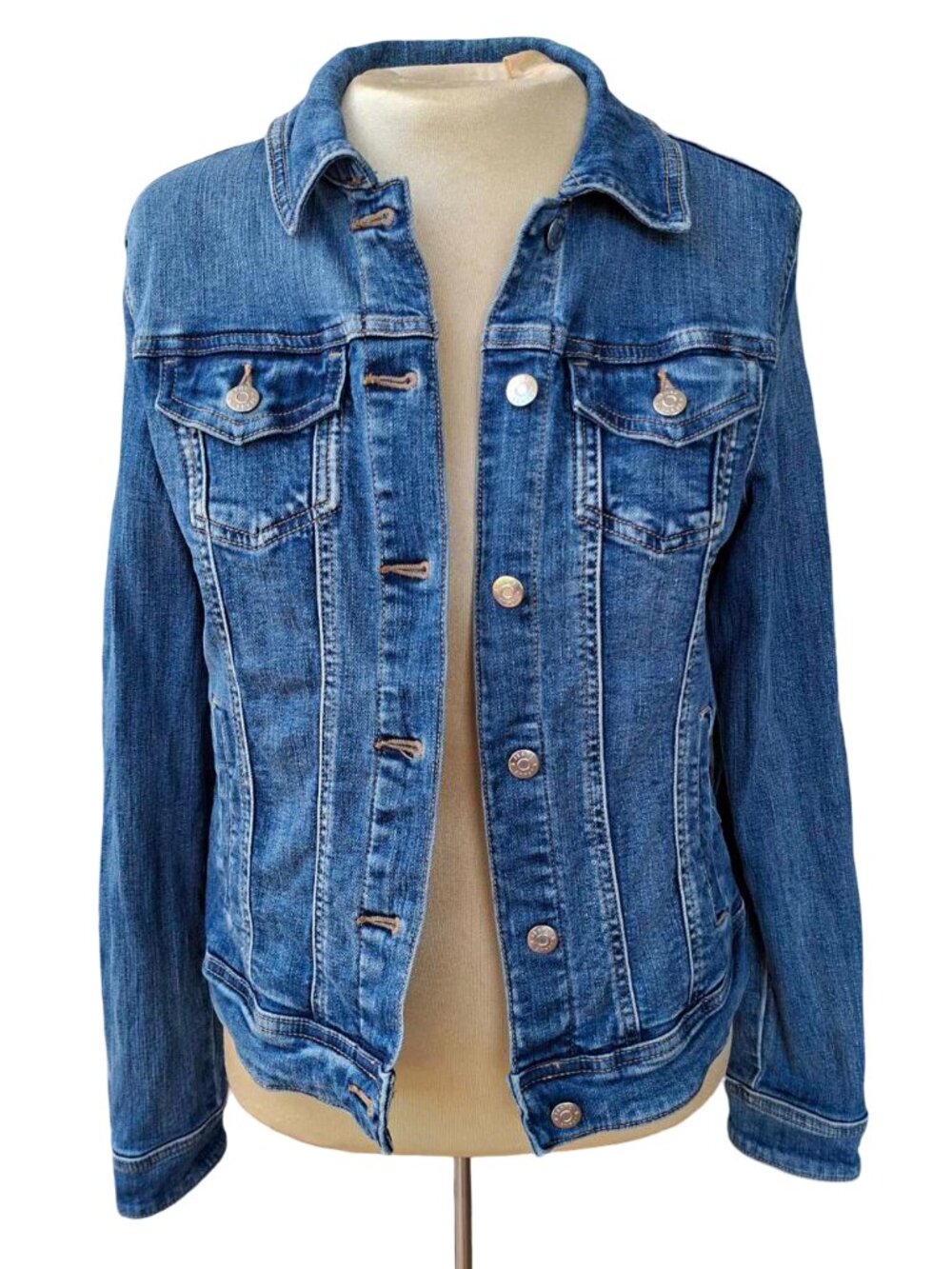 R Jeans Cotton Blend Medium Wash Blue Y2K Cottagecore Denim Jacket Size S